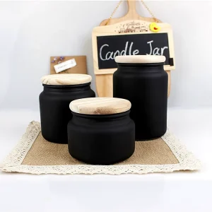 Matte Black Glass Candle Jar Candle Container Candle Cup with Wooden Lid 300ml 500ml 700ml