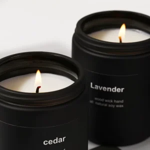 Matte Black Glass Soy Wax Candle Jars Metal Screw Lid Wood Wick Scented Candles Gift Boxes Wedding Corporate Gifts
