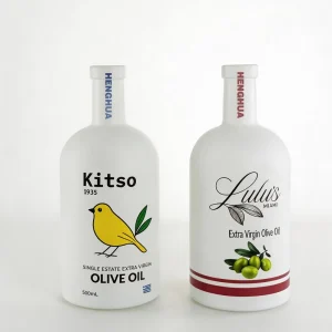 Matte Black White Round Glass Olive Oil Spout Bottle 375ml 500ml with Cork