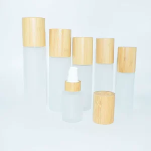 Matte Clear Glass Skin Care Lotion Bottle with Pump and Wooden Bamboo Cap 30ml 40ml 50ml 80ml 100ml