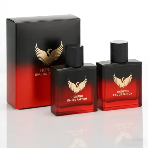 Matte Gradient Red Glass Perfume Bottle 50ml 100ml Square Flat with Box Packaging