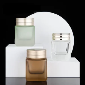 Matte Green Amber Clear Double-Wall 50ml 50g Square Cosmetic Glass Jar for Facial Skin Care Cream