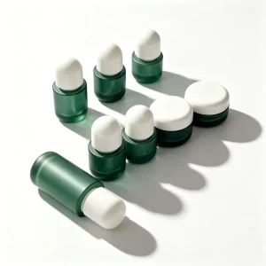 Matte Green Glass Cosmetic Packaging Set with Screw Cap for Eye Cream Jars & Bottles 30g 50g 30ml 120ml Sizes
