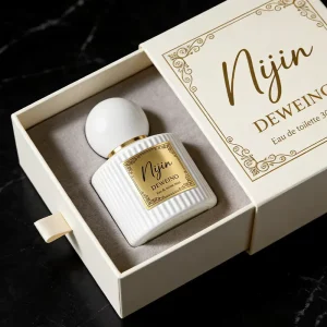Matte White 50ml Empty Glass Perfume Bottle with Custom Metal Label and Round Cap