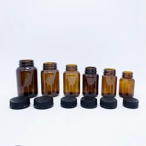 Medicine Supplement Packing Amber Pill capsule Glass Bottles Container With Screw Cap Pharmaceutical Packaging