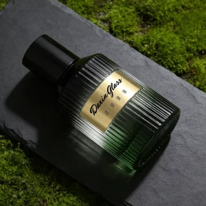 Men’s Fragrance Glass Spray Bottle Green Cylinder Empty Glass Perfume Bottles with Metal Label