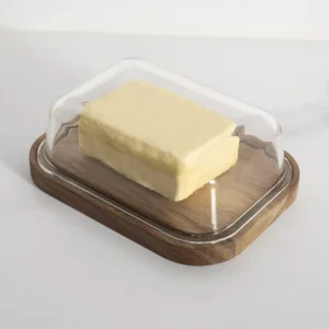 Microwavable Borosilicate Glass Butter and Cheese Dish with Bamboo Wood Lid Dishwasher Safe