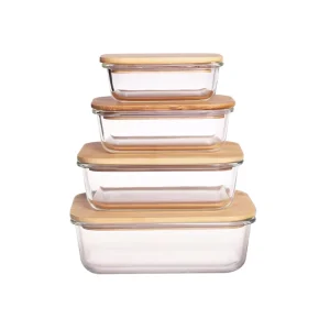 Microwavable Borosilicate Glass Food Storage Containers with Bamboo Lids
