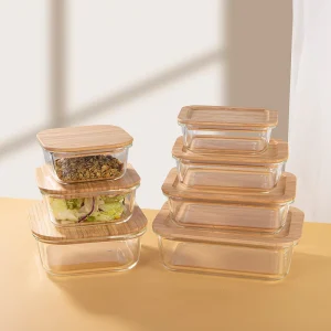 Microwavable Glass Meal Prep Lunch Boxes with Bamboo Lids for Office and School Use