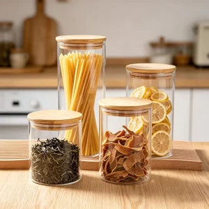 Microwavable Party Kitchen High Borosilicate Airtight Food Glass Storage Jar with Flip Top Lid