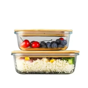 Microwave-Safe Glass Lunch Box with Bamboo Lid for Travel Use