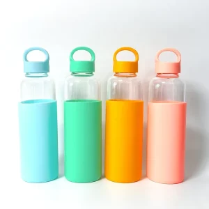 Microwave-Safe Glass Water Bottle with Silicone Sleeve for Dairy Drinks, Beverages, and Juice