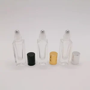 Mini Clear Glass Roller Bottles 3ml 6ml 10ml Square Shaped Roll on Essential Oil Containers with Aluminum Caps