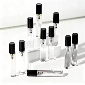 Mini Glass Vials 1ml 2ml 2.5ml Perfume Sample Spray Tester Bottles Black Cover Low MOQ Stock Screen Printing Logo