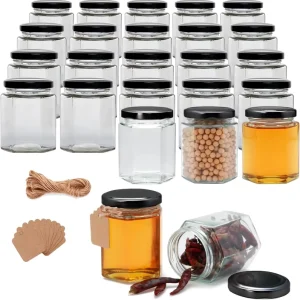 Mini Hexagonal Glass Packing Jars Empty Honey Jam Jelly Pickles Tomato Sauce Glass Bottles with Lids