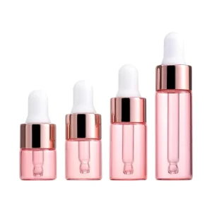 Mini Pink Glass Dropper Bottle 1ml 2ml 3ml Cosmetic Sample Container Cylinder Shape Screen Printing Essential Oil Tester Bottle