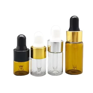 Mini Portable Clear Glass Dropper Bottles 1ml 2ml 3ml 5ml Amber Square Shape Vials with Metal Dropper Lids
