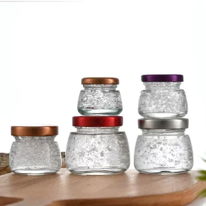 Mini Round Bird Nest Glass Bottles with Metal Lid 50ml 75ml 100ml 150ml for Honey Jam Wedding