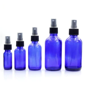 Mini Travel Blue Refillable Glass Spray Bottles 5ml 10ml 30ml 100ml for Essential Oils Perfumes Cleaning Alcohol