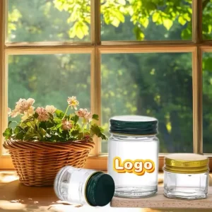 Mini capacity Hexagonal Glass Bottle Flint Glass Honey Storage Bottle Wooden Screw Lid Food Grade for Skin Care Cream Eye Drops