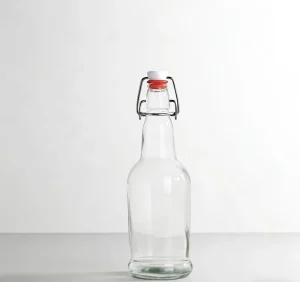 Minimalist Clasp Glass Wine and Tequila Storage Bottle, Tea Color, 500ml, Liquor and Juice Container