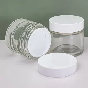 Minimalist Clear Glass Cosmetic Jar with White Cap Empty Container for Face Cream & Body Butter