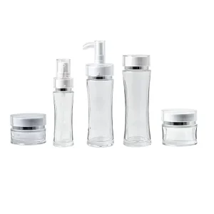Minimalist Transparent Glass Cosmetic Containers Waist Narrowed Design for Luxury Skincare Packaging