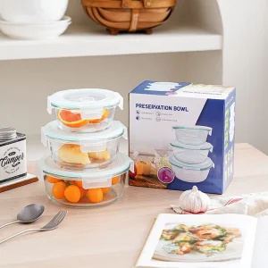 Modern Design 3L High Borosilicate Glass Lunch Box Set Microwave Safe Food Container with Compartments Kitchen Gift Set