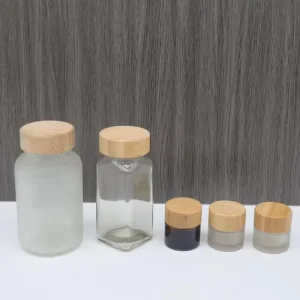Modern High Borosilicate Glass Airtight Food Storage Container Round Clear Glass Jar with Wood Lid and Bamboo Cover