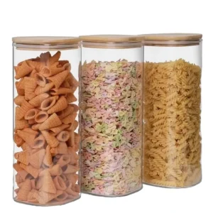 Modern Kitchen Storage Square Glass Sealed Jar Printing Bamboo Lid Dry Food Party Use Multifunction Sustainable Freshness Large
