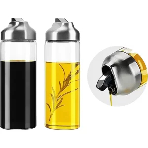 Modern Luxury 14oz High Borosilicate Glass Square Olive Oil Vinegar Dispenser Bottles Set Customizable Colors Metal Lid