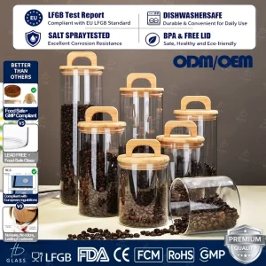 Modern Luxury Large Coffee Bean Glass Container Airtight High Borosilicate Cylinder Cover Food Storage Jar with Lid for Kitchen