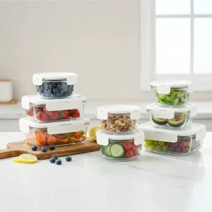 Modern Minimalist Heat resistant Transparent High Borosilicate Tempered Glass Stackable Fresh keeping Box Microwave Safe Food