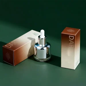 Modern Sleek Silver Mirror Plated Glass Pipette Bottle 20-60ml Custom Logo Cosmetic Hair Oil Vial With Gift Box