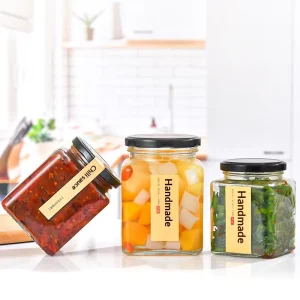 Modern Square Glass Pickle Jar Transparent Honey Chili Sauce Packaging Household Sealed Jam Paste Bottle BPA Free Leak Proof
