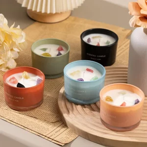 Morandi Crystal Decorated Glass Jar Scented Candle Natural Soy Wax GRS Compliant for Home Decor