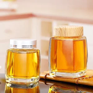Multi Capacity Sealed Clear Glass Honey Jar with Aluminum Screw Cap for Food Storage Sugar & Snack