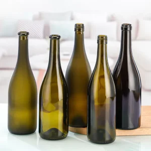 Multi-Size 350ml 750ml 1500ml Burgundy Glass Liquor Bottles with Heavy Base and Cork Finish from Manufacturer