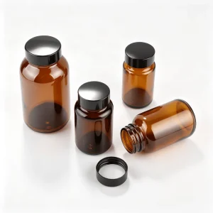 Multi-Spec Amber Medicine Pharmaceutical Packaging Big Mouth Capsule Supplement Tablet Glass Bottle with Screw Cap