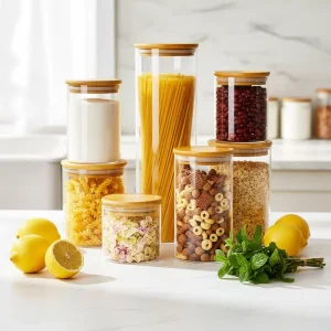 Multi size 250 2000ML Glass Food Storage Containers with Bamboo Lids Airtight Kitchen Organization Set