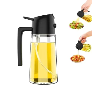 Multifunction 2 in 1 Refillable Empty Glass Bottle 470ml Kitchen Mist Oil Spray Bottle for Condiment Soy Sauce