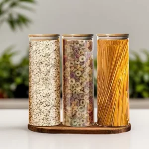 Multifunction High Borosilicate Glass Storage Food Bottles Jar Container With Bamboo Lid for Spice Spaghetti 3PCS 2L SET