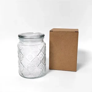 Multifunctional Carved Kitchen Canisters Vintage Embossed Glass Canning Jam Jar with Airtight Glass Lid for Food & Dry Goods