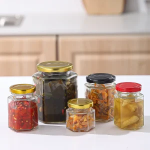 Multiple Capacity Hexagon Square Round Spice Pickle Glass Jars With Metal Lid Support Custom