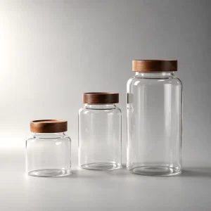 Multiple-Size Airtight Food Grade Borosilicate Glass Storage Jars with Acacia Wood Lids