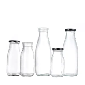 NCJ015 Empty Clear Glass Milk Bottle and Beverage Jar