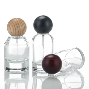 NQFIBER Stripe Glass Custom Refillable 30ml 50ml 100ml Portable Empty Spray Glass Round clear Perfume Bottle with Lid