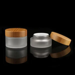 Natural 100g Empty Round Cream Glass Jar clear Frosted Bamboo Glass Cosmetic Jars with Bamboo Lids