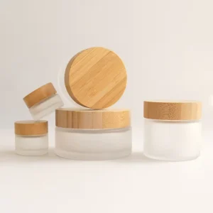 Natural Bamboo Cosmetic Packaging 5g 15g 30g 50g 100g Frosted Glass Cream Jar With Bamboo Lid