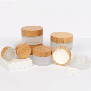 Natural Empty 5g 15g 30g 50g 60g 100g 200g Clear Frosted Eye Cream Glass Cosmetic Jar With Bamboo Lid For Skincare